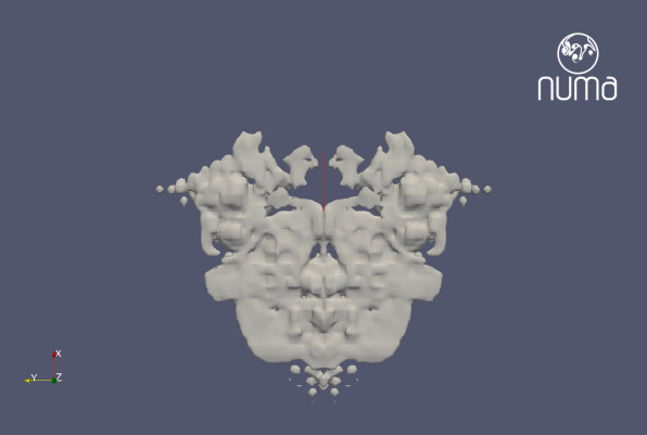 isosurface of cloud water content viewed from the top by using Paraview